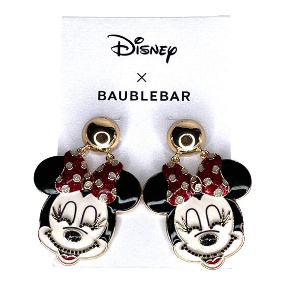NEW Disney x BaubleBar MINNIE MOUSE EARRINGS 2-3/8" Dangle Drop Black Rhinestone - Picture 1 of 8